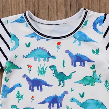 Комбинезон с динозавром 0-24 м для новорожденных мальчиков и девочек, длинный комбинезон в полоску с короткими рукавами и рисунком из мультфильма, одежда для игр 1