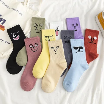 Модные Компрессионные носки Унисекс с изображением аниме-лица, забавные мужские носки в стиле Харадзюку, креативные Спортивные Дышащие Теплые зимние мужские носки с длинными рукавами