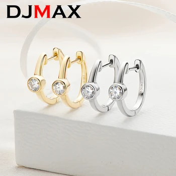 Серьги-кольца DJMAX 2022 Тренд, круглые серьги-клипсы с муассанитом в простой оправе, 4 мм, для женщин, серебро 925 пробы, оригинальные ювелирные украшения