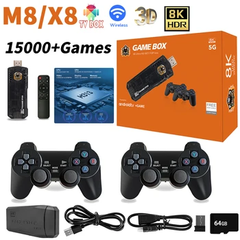 Игровая приставка M8/X8 8K 15000 + Аркадных Ретро-игр Для Игровых Консолей PS1/FC/GBA Беспроводной Контроллер HD Mini TV Box для Android 0