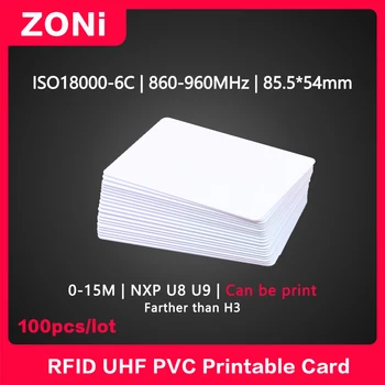 RFID UHF-метка 18000-6C 860-960 МГц Для Печати ПВХ карты 100шт NXP U8 U9 чип Электронная этикетка H3 Alien Дальнего Действия Высокое качество