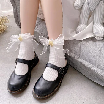 Милые носки в стиле японского колледжа Харадзюку, Лолита, Золотая звезда, бант, деревянные ушки, хлопчатобумажные носки для девочек, юбка для костюмов, Студенческие носки 4