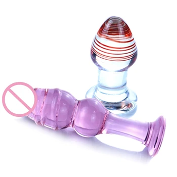20RD 2 упаковки Разноцветного стеклянного пениса, Хрустальный шар, Стимулятор анальной пробки, Палочка для удовольствия ягодиц, Стеклянный массажер, секс-игрушка для взрослых 0