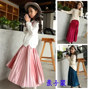 Плиссированные юбки для девочек, юбка Макси цвета Шампанского, длинная юбка принцессы в Корейском стиле 2023, Новая модная подростковая одежда от 3 до 16 лет GS70 1
