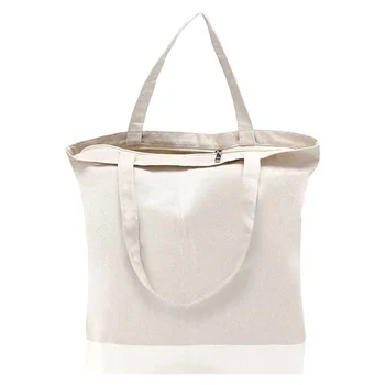 Оптовая продажа, 100 шт./лот, хлопковая холщовая сумка натурального цвета с застежкой-молнией и внутренним карманом, сумка-тоут для покупок, школьная сумка через плечо