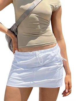 Винтажные женские весенне-летние мини-шорты-карго Y2k, однотонные повседневные сексуальные тонкие юбки с завязками