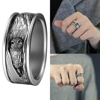 Кольца в стиле готический панк для мужчин, винтажное мужское кольцо с совой из нержавеющей стали, хип-хоп мотоцикл, Рок-байкер, Подарочные украшения