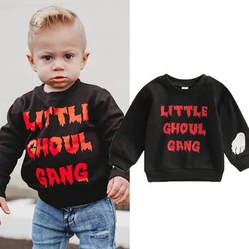 Толстовка FOCUSNORM для маленьких мальчиков от 0 до 3 лет на Хэллоуин, футболки, пуловер с длинными рукавами и буквенным принтом, верхняя одежда, одежда