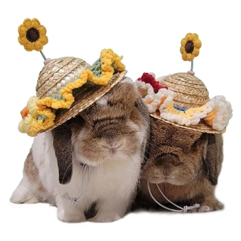 Соломенная шляпа для кошки, костюм для собаки, шляпы, праздничный аксессуар для маленьких собак, щенков