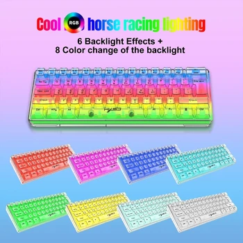 Прозрачная мини-клавиатура с 61 клавишами RGB LED Type-C USB, проводная клавиатура, Ультракомпактная клавиатура с подсветкой для компьютерных игр, прямая поставка