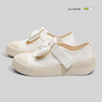 Парусиновая обувь для женщин, милые белые кроссовки с бантом для девочек, модная повседневная обувь на толстой подошве для студентов, Zapatillas Mujer 2