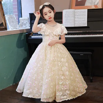 Платье для девочки, детская юбка с цветочным узором, свадебная взлетно-посадочная полоса, ведущий, детский костюм для фортепианного представления на день рождения из пряжи Пэн Пэн
