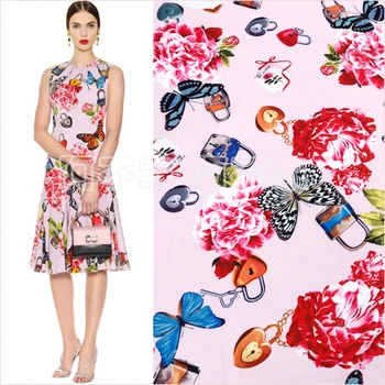 DG butterfly love lock, платье с принтом, эластичная ткань с четырьмя сторонами, горячее платье Dili, ткань для платья с принтом.