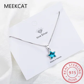 Ожерелье в форме звезды из стерлингового серебра 925 пробы с синим кристаллом Colar de Prata для женщин, Очаровательное ожерелье, ювелирные изделия, подарки