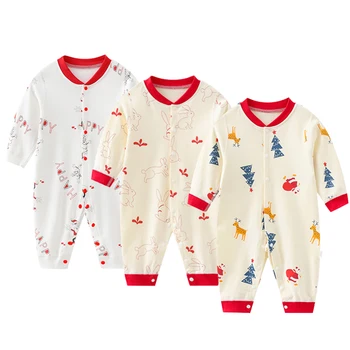 Летняя хлопковая одежда для новорожденных, комбинезон для девочек с круглым вырезом и длинными рукавами, комбинезон для мальчиков 0-24 месяцев