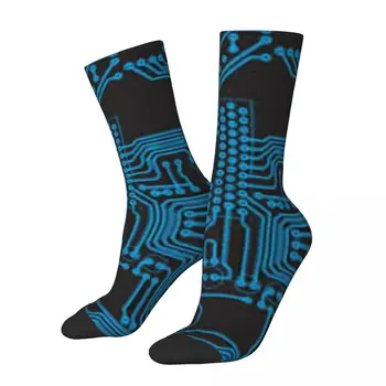 Печатная плата в стиле хип-хоп ретро Синие сумасшедшие мужские носки Coding Geek Developer CPU Унисекс с рисунком Харадзюку с принтом Crew Sock для мальчиков в подарок