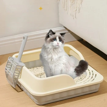 Ящик для кошачьего туалета, Полузакрытый Пластиковый ящик с песком для кошек, туалет для домашних животных, защита от брызг, принадлежности для чистки лотка для фекалий маленького котенка, принадлежности для ванны
