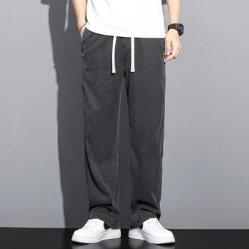 Y2K брюки мужская уличная одежда Из Лиоцелловой Ткани Тонкие Свободные Прямые Брюки С эластичным шнурком Брюки Мужские Джинсы Плюс Размер M-5XL