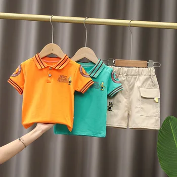 Летняя рубашка-поло IENENS + Шорты, Костюмы, Комплекты одежды для маленьких мальчиков из 2 предметов, Детская Повседневная Одежда, Детская Одежда с коротким рукавом от 0 до 4 лет