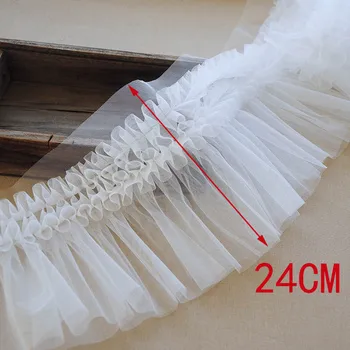 3 метра/лот Чистая пряжа плиссированная пышная пряжа 3D кружевная отделка 24 см рукава юбки ручной работы 