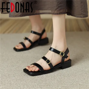 FEDONAS, новейшие лаконичные женские босоножки в стиле ретро с ремешком на щиколотке, качественная повседневная рабочая обувь из натуральной кожи, женская летняя базовая обувь для отдыха